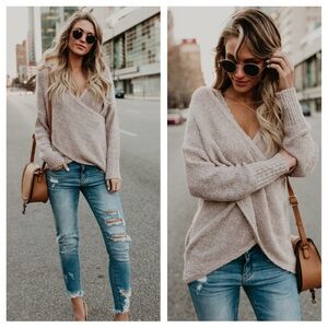 Cross front drape grey sweater